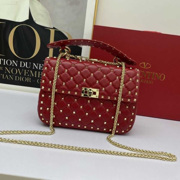 valentions style designer handbag women bags punk luxurys diamond grid rivet chain women's casual leather crossbody pdkc